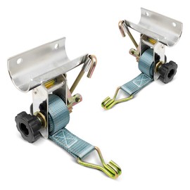 Pair of Polished Stainless Steel Ladder Rack Ratchet Tie-Down Straps Tube Mount