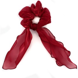 Mytoptrendz- Shimmering Organza Silk Scrunchie Hair Tie Knotted Tail Scarf Ponytail Bun Holders 2 In 1 Girls Womens Hair Accessories(Burgundy)
