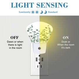 Uiaoiais Green Eucalyptus Night Light for Kids Girls Boys, Watercolor Eucalyptus LED Night Light Plug into Wall with Dusk to Dawn Sensor for Room, Hallway, Kitchen, Bathroom, Stairs Decor