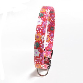 Half Metal Floral Pattern Dog Collar, Fashionable and Exquisite Dog Collar (Red Floral Fragments, 1.5 * 24.5-35CM)