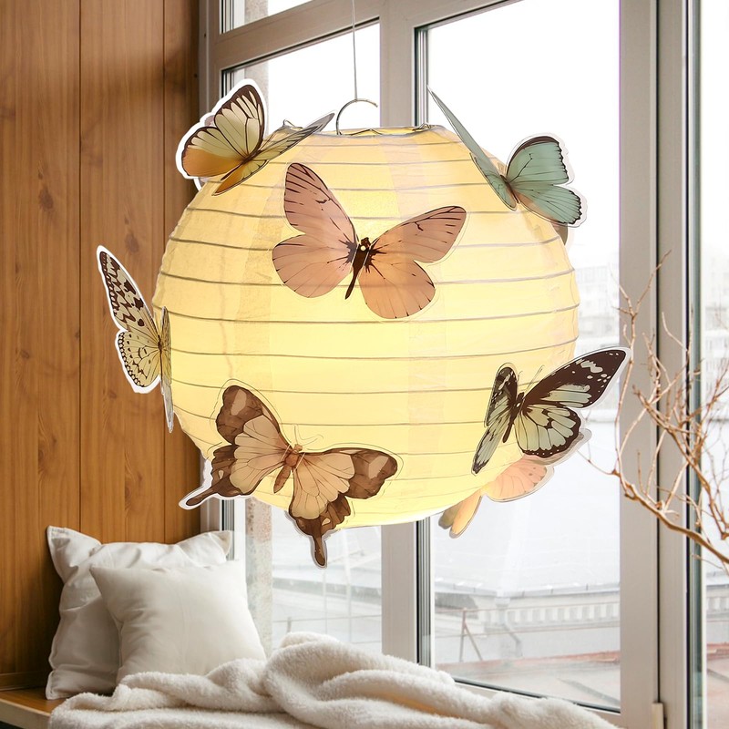 LIHAO 20 cm Paper Lantern Lampshade with Butterfly Round Lantern