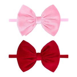 YanJie HAIRBAND 2.5 Count - Nylon, Velvet - Hair Styling, Securing Hair - For Baby Girls - Valentine's Day - Handmade, Soft, Stretchy, Red Pink - 1 Piece/Set