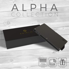 AKIELO Kartenetui mit RFID Schutz und Geschenkbox – Minimalistische Geldbörse Herren – Kompakte Wallet und Kontaktloser Kreditkartenschutz (Alpha - Titan Ausgabe)