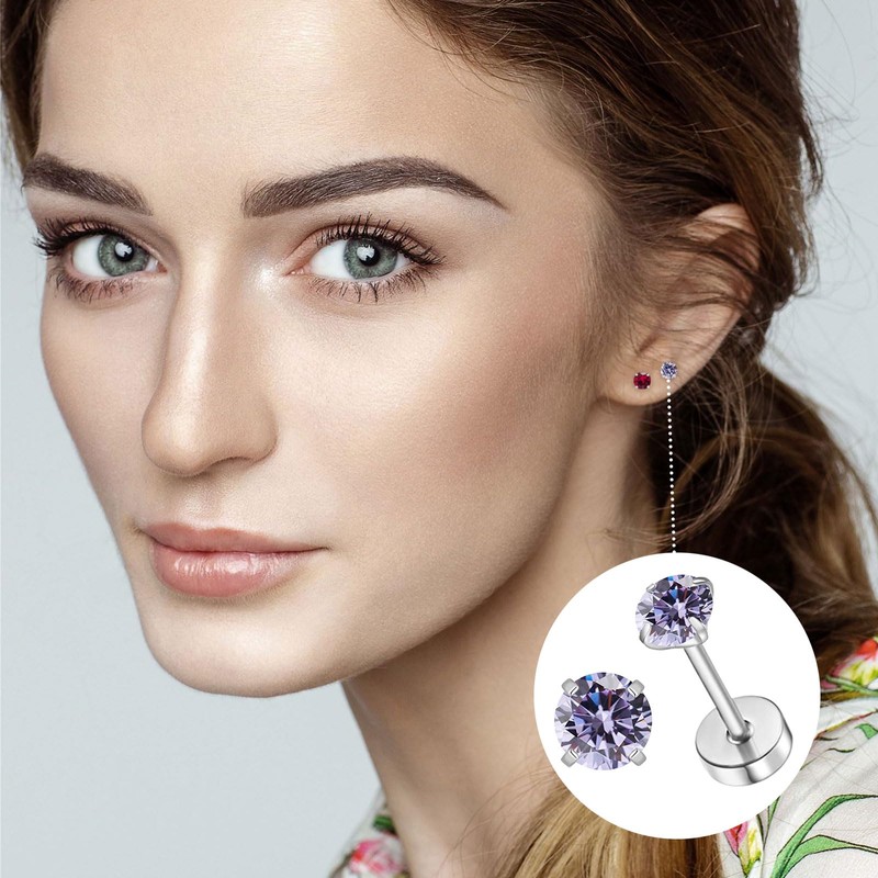 VDKIDKT Flat Back Birthstone Stud Earrings for Women Girls, 3mm