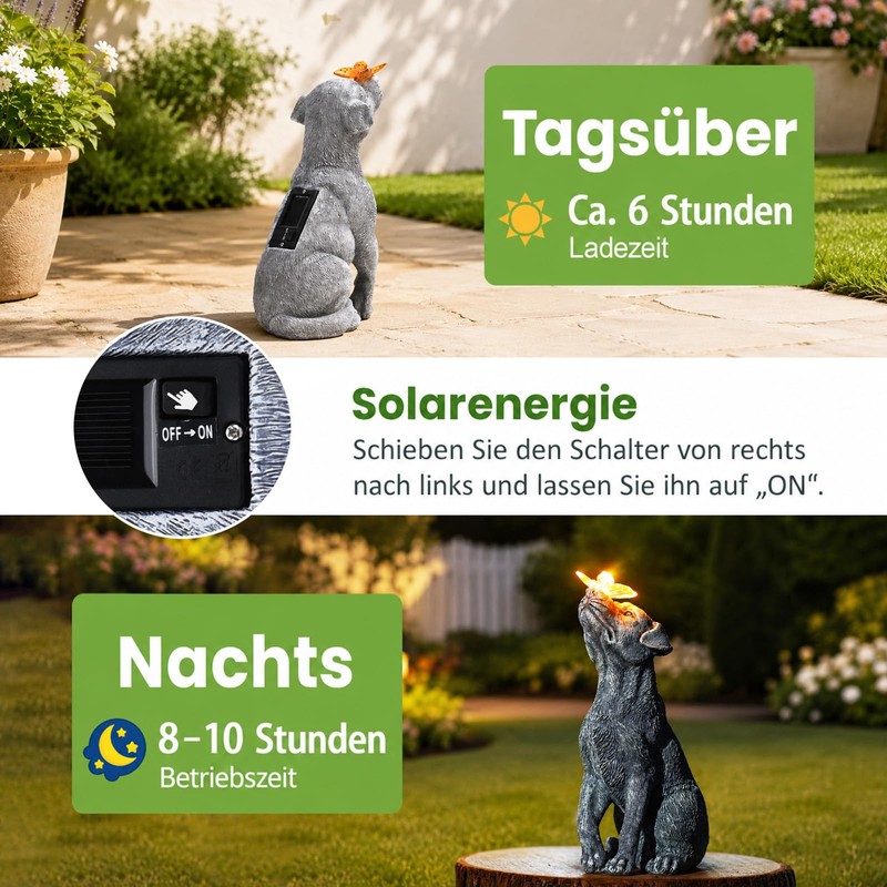 Yeomoo Solar Dog Figure with Butterfly Decoration for Outdoors, Garden