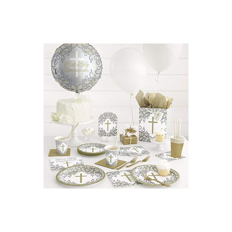 Unique 74854EU Eco-Friendly Paper Plates-18 cm-Fancy Gold Cross Religious Party-8