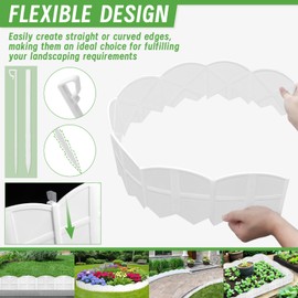 20Pcs Garden Edging Border Landscape Edging Lawn Garden Fence Decorative Landscape Border 20Ft Length Landscaping with 20 Pcs Stakes for Lawn Flower Bed Yard White