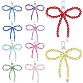 PH PandaHall 10 Colors Pearl Bow Keychains, Y2k Keychain Bow Knot Key Chain Clip 8mm Pearl Beaded Keyring Charms Aesthetic Bowknot Key Chains for Car Keys Women Handbag Backpacks Decoration