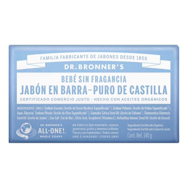 Dr. Bronners Jabon De Castilla En Barra Dr Bronner's Baby Neutro 140 Gr