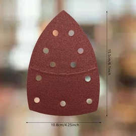 50 pcs Mouse Sander Pads, 11- Hole 80 Grits Mouse Sander Sandpaper Hook and Loop Sanding Pads 108x155 mm Triangle Multi Tool Sander Pads for Sanding and Polishing