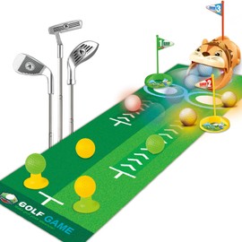 Hitish Mini Golf Set Toy for Children - Retractable Golf Clubs with Automatic Golf Returner, 4 Luminous Golf Balls and Putting Mat - Outdoor Games Indoor Sports Toy Gift