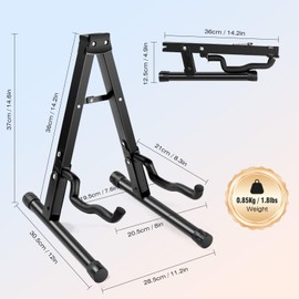 Linrax Folding Guitar Stand, A-Frame Metal Stand with Non-Slip Rubber and Foam Arms, Universal Guitar Holder for Acoustic Electric Guitar Bass Ukulele Banjo Mandolin Violin, Adjustable Guitar Rack
