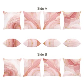 Bonhause Pink Marble Throw Pillow Covers 18x18 Inch Two-Sided Pink Gold Abstract Art Modern Decorative Pillows Case Soft Velvet Outdoor Cushion Covers for Couch Sofa Bed Home Decor Set of 4