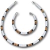 Native Treasure 18" (2pc) Mens and Womens Summer Beach Surfer Necklace and Matching Bracelet, White Clam Heishe Ark Shells with Mixed Brown and Black Coco Beads with Lobster Clasps