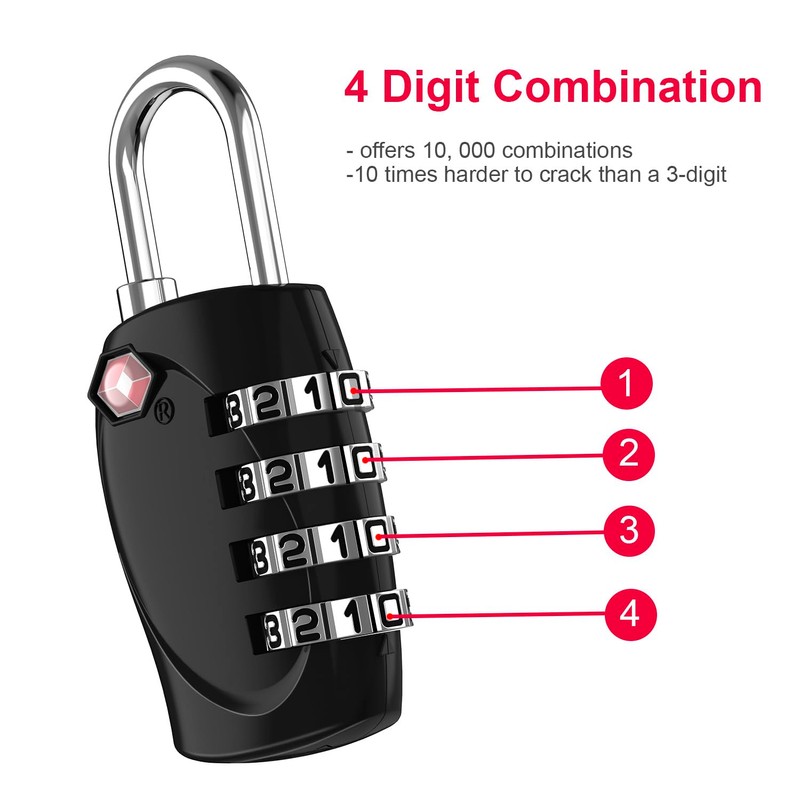 ZHEGE TSA Approved Locks, Suitcase Lock, 4 Digit Luggage Combination