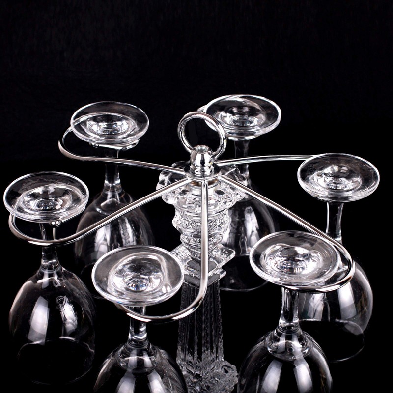 XINDAM 6 Hook Design Tabletop Glass Eiffel Tower Stemware Rack/Rotate