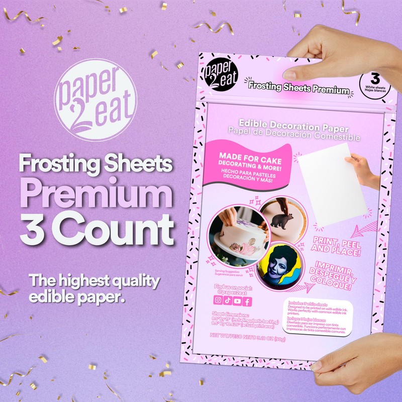 paper2eat Frosting Sheets Premium 8.5“ x 11“ - 3 Count