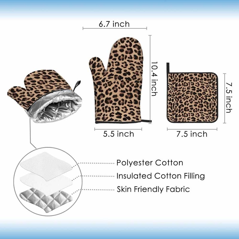 Samgula Leopard Print Oven Mitts and Pot Holders Sets Animal