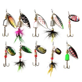 10pcs Soft Fishing Lures Set, Sequins Spinner Fishing Lures with Hook, Fishing Hook, Rotating Metal Fishing Bait Crankbaits Set Fishing Tackle Sharp Treble Hooks,Freshwater Saltwater Fishing Equipment