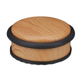 Relaxdays Door Stop Floor Heavy Door Stop Stainless Steel Rubber Flat Wood Effect Floor Buffer H x D 5 x 10.5cm Light Brown