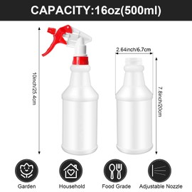 Eccliy 12 Pcs 16 Oz Plastic Spray Bottle, Empty and Reusable for Cleaning, Water, Auto Details or Bathroom and Kitchen, Commercial and Residential(Red, Black)