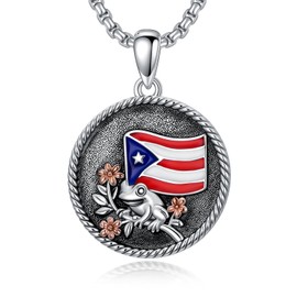 MEIDERBO Puerto Rico Necklace Coqui Frog Pendant 925 Sterling Silver Puerto Ricans Jewelry Gifts for Men Women