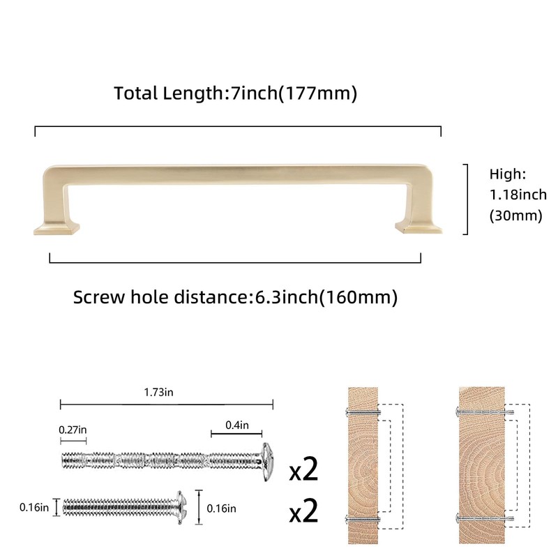 COTYKILEY 10 Pack 6-1/4 Inch(160mm) Brushed Brass Kitchen Cabinet Handles