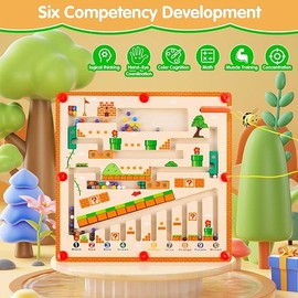 Magnetic Color and Number Maze – Montessori Wooden Puzzle Toy for Kids – Educational Travel Game & Toddler Gift for Outdoor Summer Learning