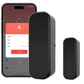 Acmerota WiFi Door Sensor Black Door Alarm Sensor Smart Doors Alarm Wireless Open Chime, Compatible with Alexa & Google Home