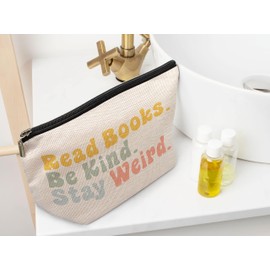Ayxvt Book Lovers Gifts Makeup Bag,Book Lover Gifts for Women,Read Books Be Kind Stay Weird Small Makeup Bag,Gifts for Book Readers Bookworms Women