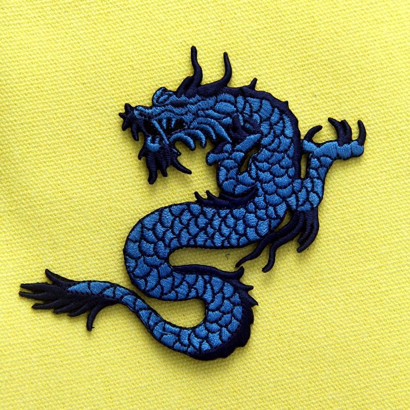 Blue Dragon Embroidered Applique Iron On Sew On Patch