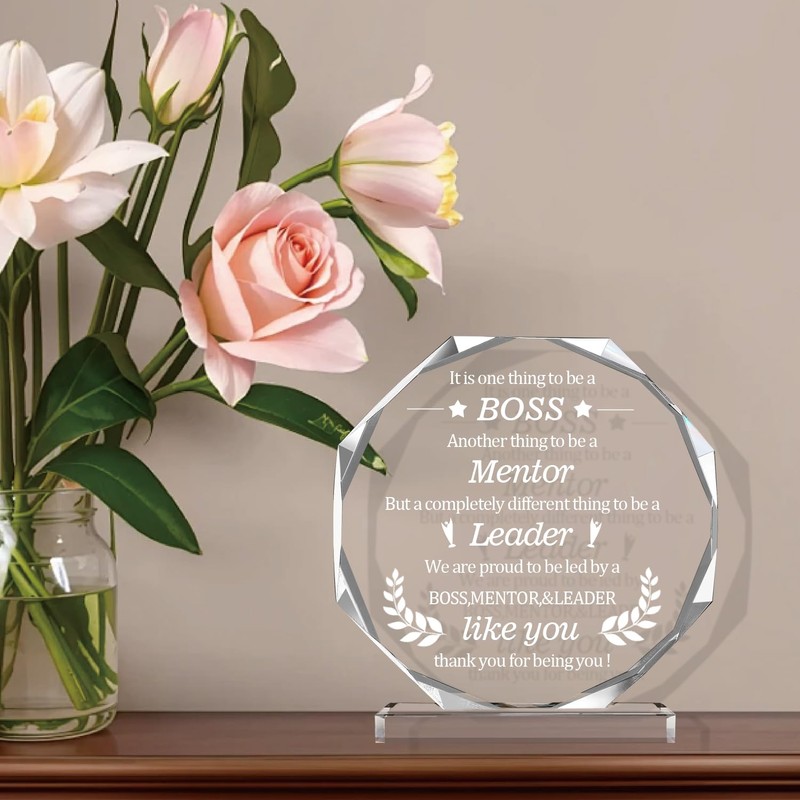 Leadership Crystal Keepsake Plaque for Boss - Office Farewell, Retirement,