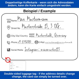 Premium Suitcase Tag with Address Tag, 2 Pieces, in Black, Elegant Faux Leather Sign, for Air Travel, Cruise, etc., Name Tag, Suitcase Tag, Luggage Bag Tag, Address Tag, Bag Tag