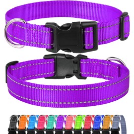 FunTags Reflective Dog Collar, Sturdy Nylon Collars for Puppy and Extra Small Girl and Boy Dogs, Adjustable Dog Collar with Quick Release Buckle,Purple,5/8" Width