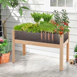 HAPPYGRILL Raised Wooden Garden Bed with Legs, 31” Elevated Planter Box with 2 Acrylic Panel Sides, Drain Holes, Movable Beds, Plant Terrarium with Stand for Vegetables, Fruits, Herbs, Flowers