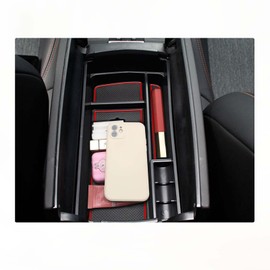 BIXUAN Storage Box for Peugeot 3008 5008 2016-2022 2023 2024 C5 Aircross DS 7 Crossback Glove Box Organiser with Non-Slip Mat for Centre Console, Noise Reduction, White, Red, Blue, 3 Mats