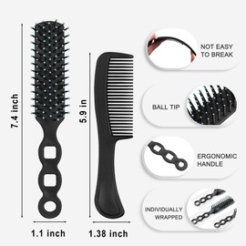Gisdo 100 Pcs Hair Brush and Comb Set in Bulk for Homeless Individually Wrapped, Bulk Comb Brush Hairbrush for Women Kids Hotel Homeless Charity (Black)