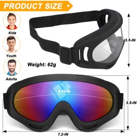 OXG 2 Pack Motorcycle Goggles with 2 Neck Gaiters, UV400 Protection Dirt Bike Goggles Dust-proof Motocross ATV Skiing Goggles (Clear+Multicolor)