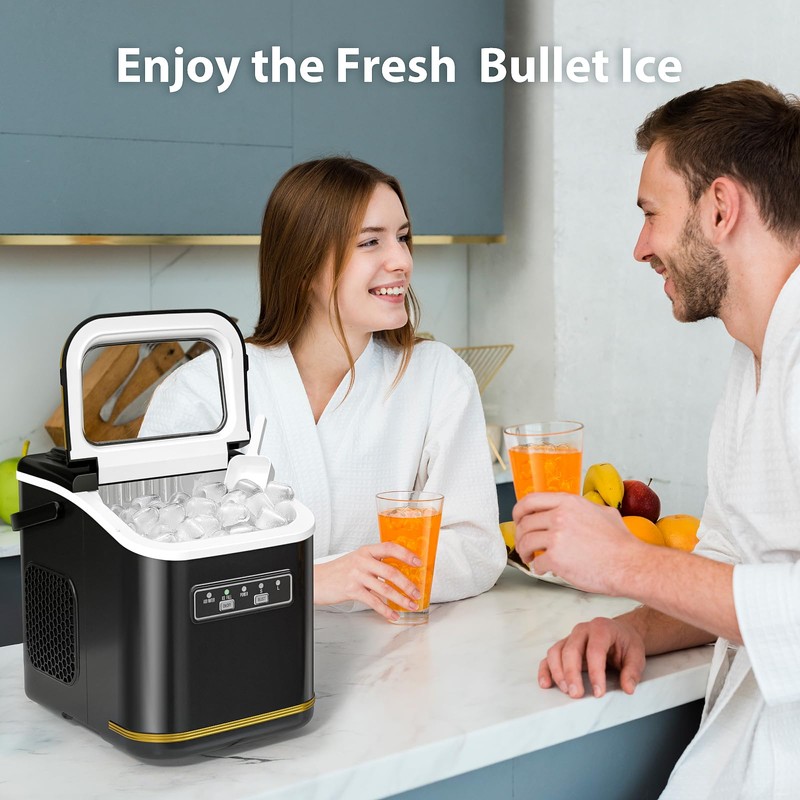 Electactic Ice Maker Machine Countertop Portable Compact Small Bullet Ice