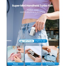 Gaiatop Mini Portable Handheld Fan, 3.5 Inch 16900 RPM High Speed Turbo Fans with LED Display, 6 Speeds Powerful Cooling, USB Rechargeable Battery, Gift for Women, Girl, Men, Travel, Outdoor, White