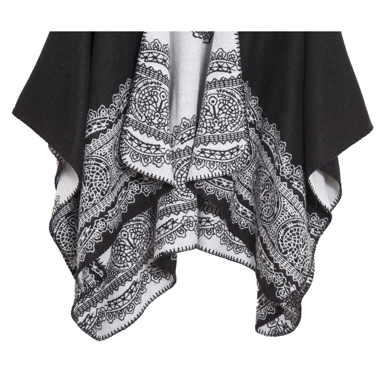 Women's Vintage Pattern Open Front Poncho Cape Shawl Winter Shawl