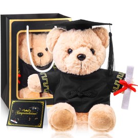 ZJoey - Oso con gorra de graduación, juguetes de clase de 2024 de peluche de peluche con oso de peluche y gorro de graduación con tarjeta de felicitación y bolsa para regalo de día de graduación (oso