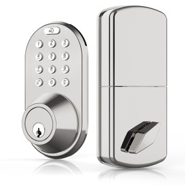 Keyless Entry Keypad Door Lock - Upgraded Smart Electronic Digital Code Deadbolt for Front Doors with Keys, One-Touch Locking, Easy Installation (Satin Nickel)