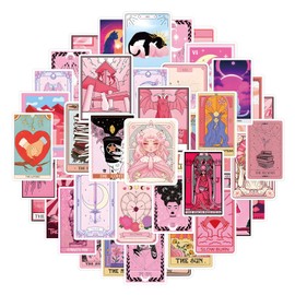 Pink Tarot Stickers for Teens Girls,55 PCS Waterproof Vinyl Decals for Laptop Water Bottles Skateboard Phone,Aesthetic Future Love Fortune,Myth Magic Astrology Divination Enthusiast (Pink)
