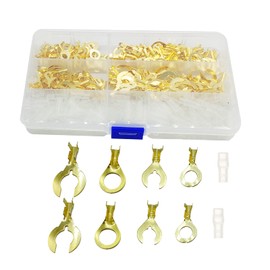 400 Piece Set of 400 Φ 0.24 inch (6 mm) and Φ0.3 inches (8 mm) Terminal Set, C-Type Terminal, Round Terminal, Stag Terminal, Brass Wire, Processing, DIY, Bare Crimp Terminal, Cable Lug, Universal Use,