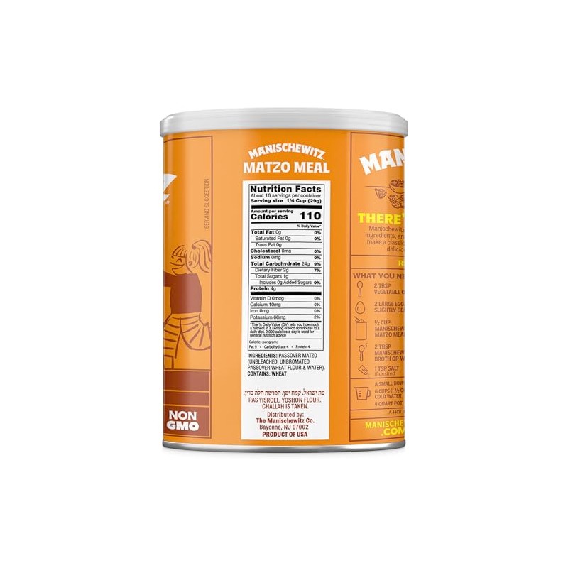 Manischewitz Matzo Meal, 16oz Resealable Canister | Perfect for Coating