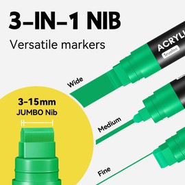 SRUOLOC 3 Jumbo Permanent Markers Green, 15mm Thick Wide Tip, Large Acrylic Paint Markers for Rock Painting, Poster, Graffiti, Stone, Ceramic, Glass, Wood, Canvas