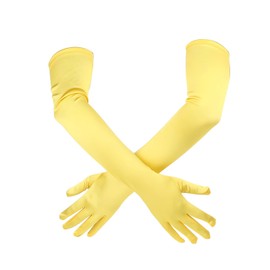 ZWWOGE 1 pair of yellow long gloves, yellow gloves, 43 cm, opera gloves, stretchy, satin gloves, long, 1920s opera gloves for women and girls, evening party, dance, show, wedding