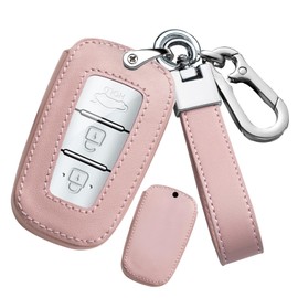 ontto Car Key Holder Fit for Hyundai Veloster Azera Elantra Equus Genesis Sonata,Soft and Durable Leather Key Fob Cover Fit for Kia Soul Sorento Rio Optima Forte 2011-2016,Type-D-Pink