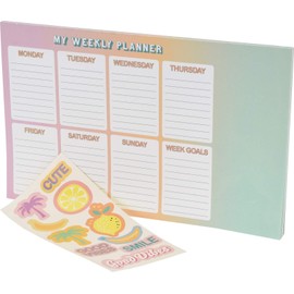 Weekly Planner Pad A4 without Fixed Date with Large Note Field, 50 Sheets, Diary Planner, To-Do List, Shopping List, Large Note Field and Sticker Sheet in Summer Design